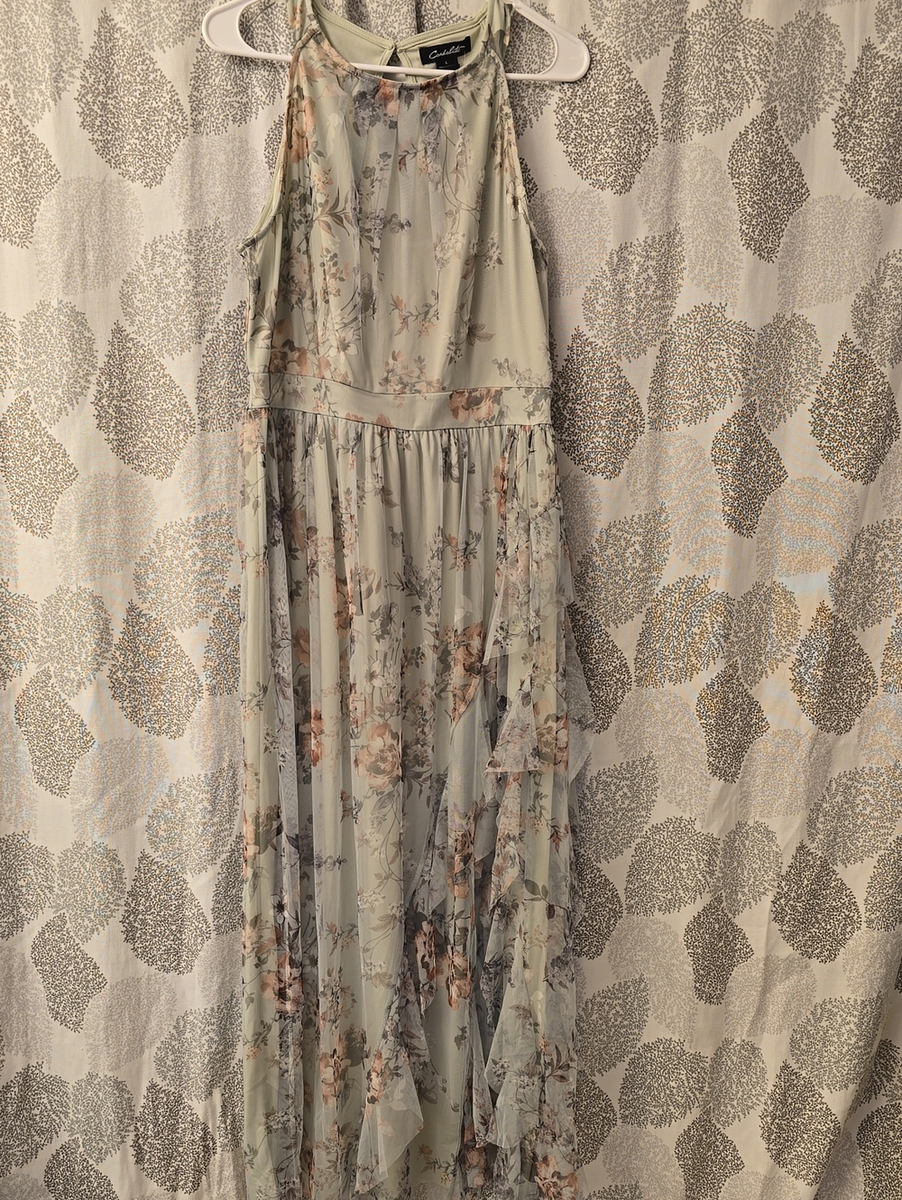 Sage Green Floral Halter Maxi Dress